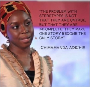 The problem with stereotypes is not that they are untrue, but that they are incomplete; they make one story become the only story"